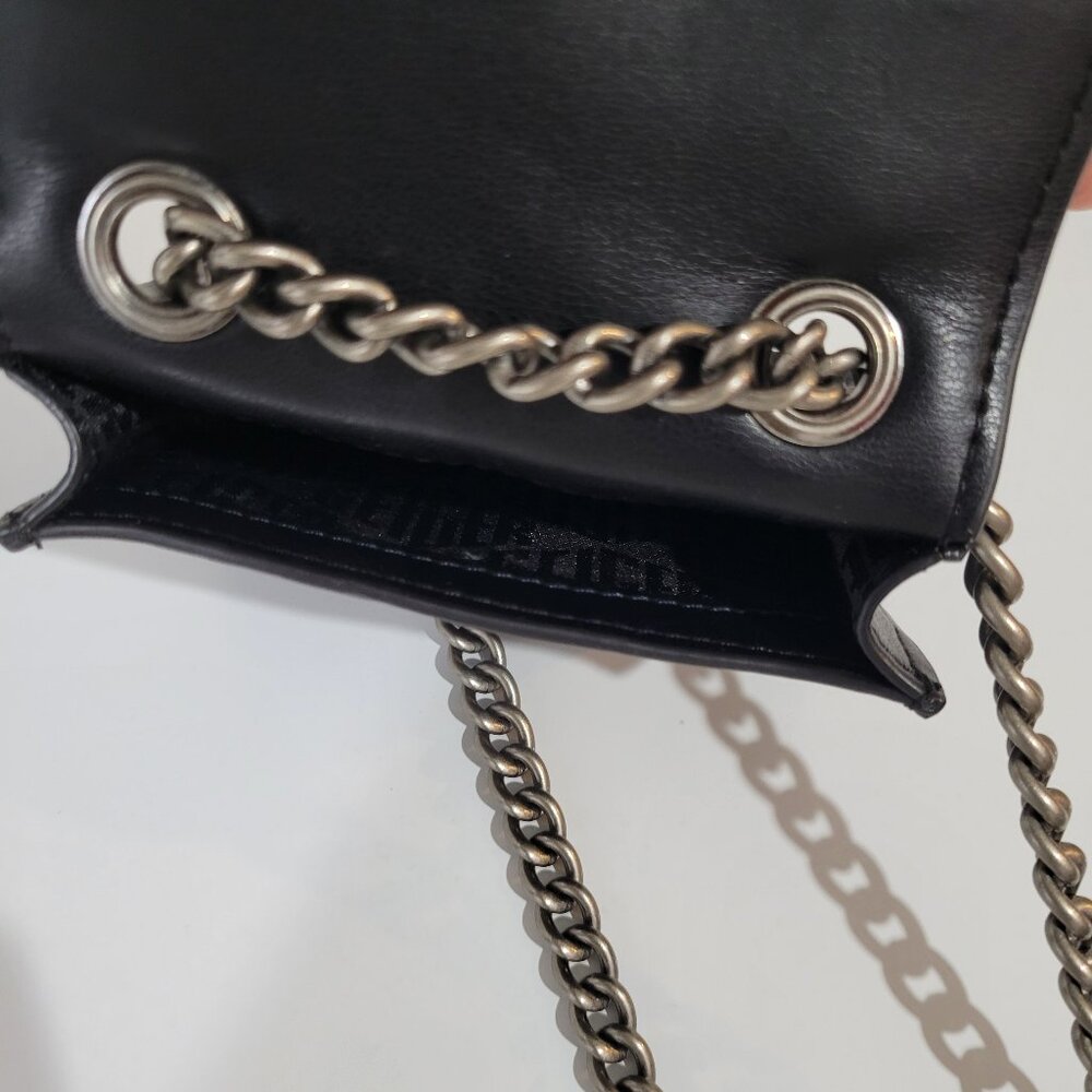 KURT GEIGER Black Leather Quilted Mini Purse w/ Silver Chain - Picture 8 of 8